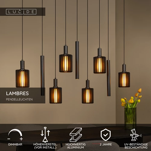 Lucide LAMBRES - Pendelleuchten - 6xE27 - Schwarz - USP